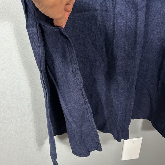 Vintage Navy 100% linen Maxi Relaxed Fit Side Slit Crew Neck Dress size 16 - Picture 8 of 15